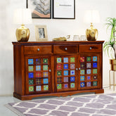 MoonWooden Sheesham Wood Sideboard Tv Cabinet for Living Room | Kitchen Storage Free Standing Movable Tv Unit Side Board Table With 3 Drawers, Door Cabinet & Shelf Storage Furniture for Home | Solid Wood, (Honey Finish)